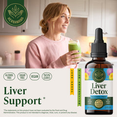 Dropper pouring HERBAMAMA Liver Detox for easy daily dosing