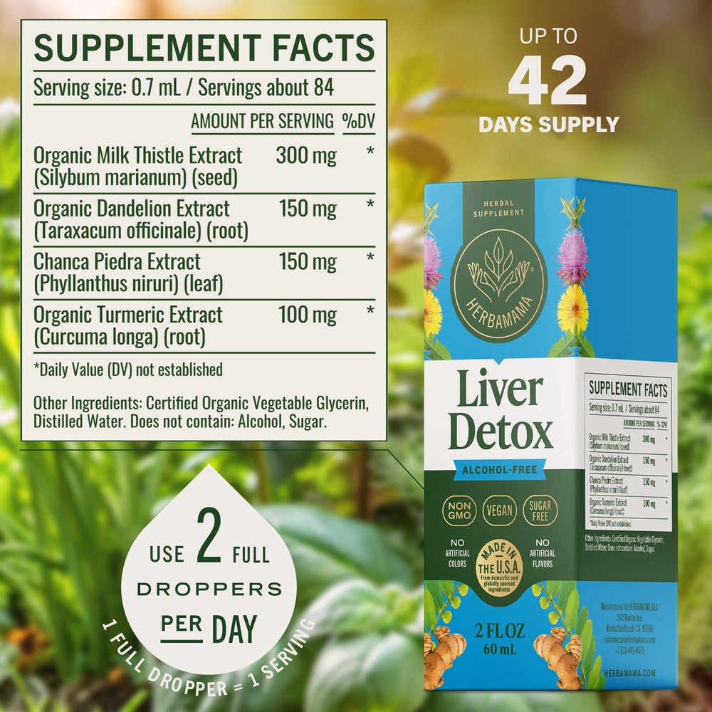 Glass of water with HERBAMAMA Liver Detox for convenient intake