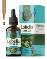 HERBAMAMA Lobelia tincture bottle for vegan lung support.