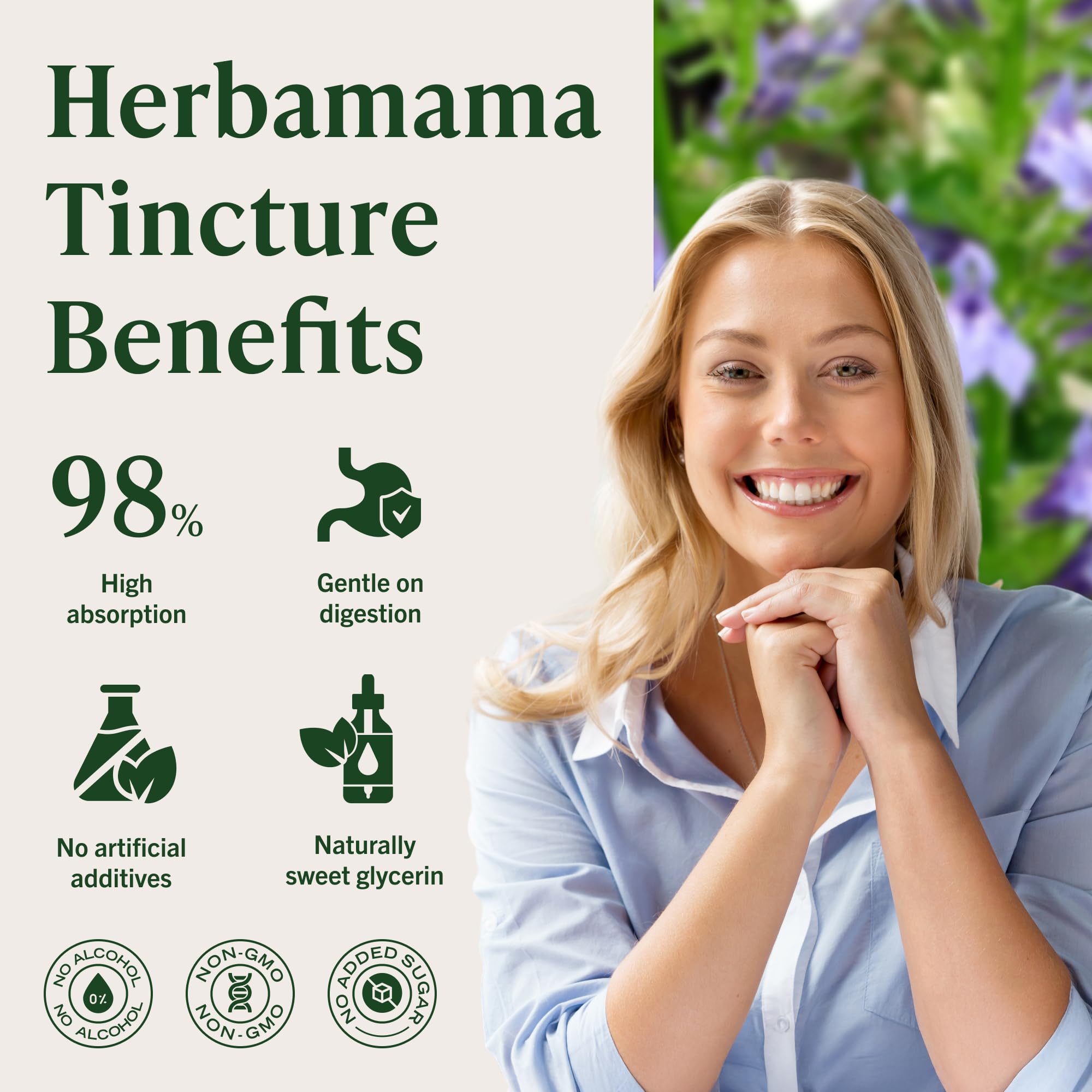 HERBAMAMA tincture ingredients show a simple vegan formula for daily use.
