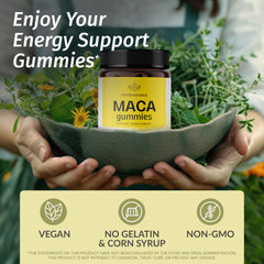 HERBAMAMA Maca Root Gummies banana flavor closeup emphasizes fruity taste.