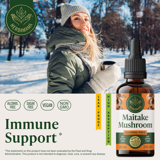 HERBAMAMA Maitake tincture drops added to water for easy daily use