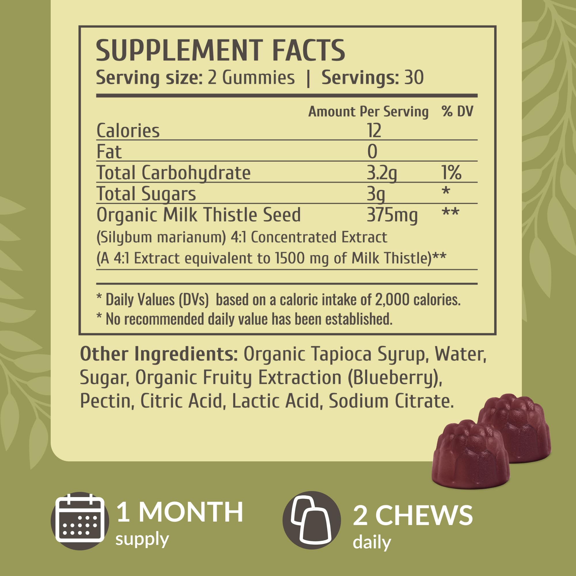 HERBAMAMA Milk Thistle gummies blueberry flavor pack showing vegan non-GMO formula