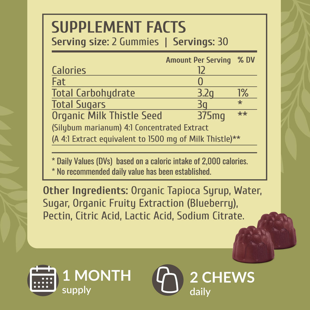 HERBAMAMA Milk Thistle gummies blueberry flavor pack showing vegan non-GMO formula