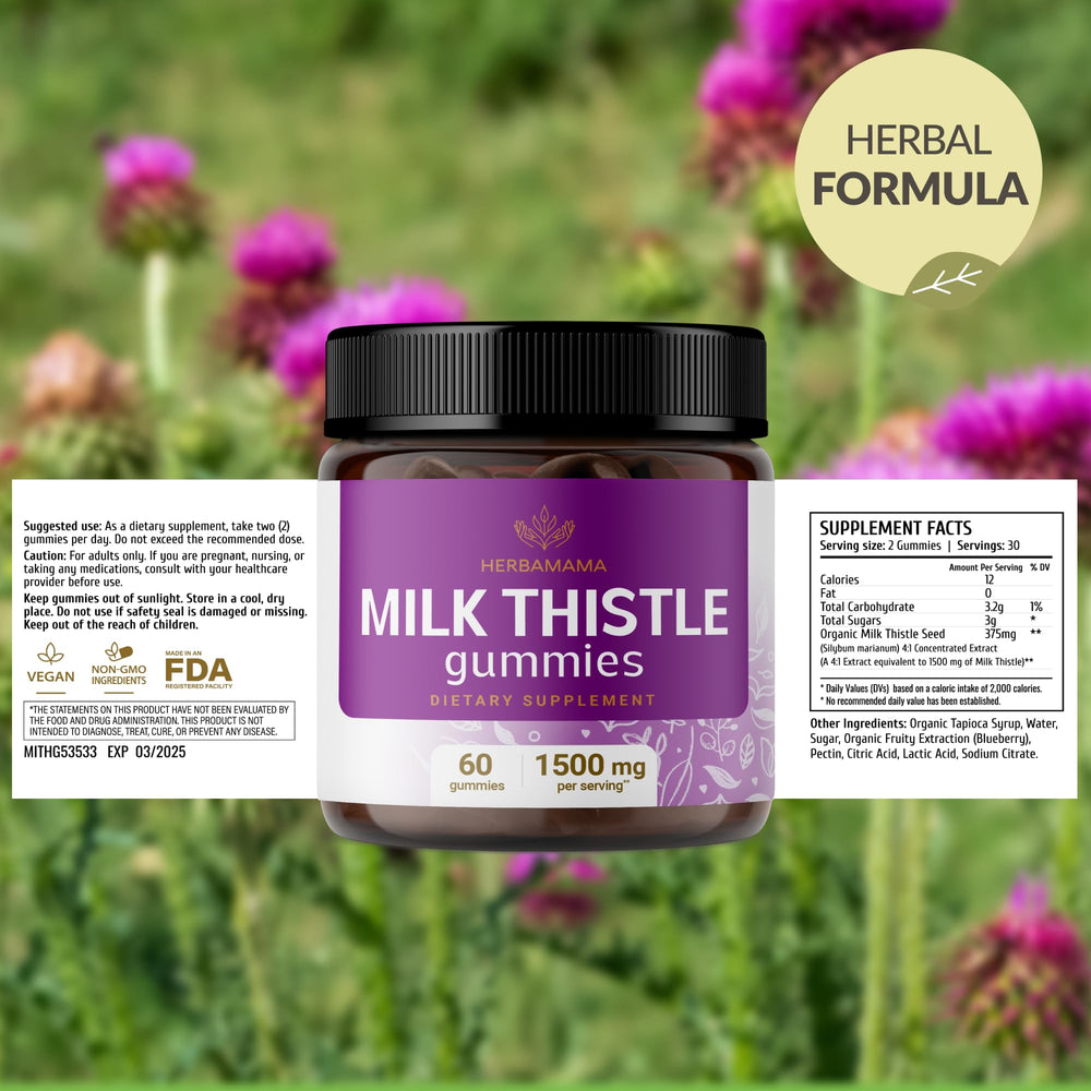 HERBAMAMA Milk Thistle on-the-go scene with portable gummies for daily routine