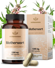 HERBAMAMA Motherwort capsules bottle front for daily menopause support.