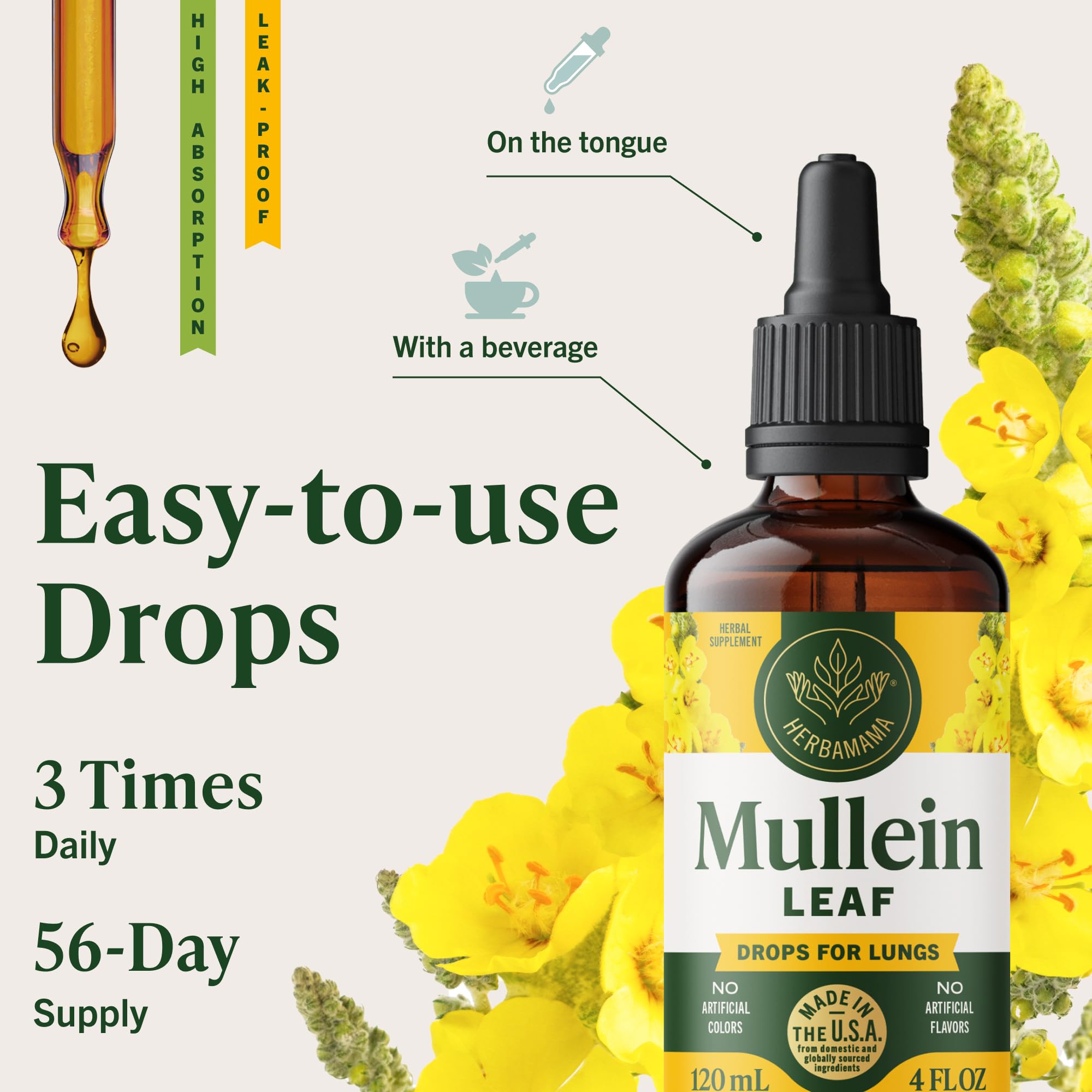 Dosing with HERBAMAMA Mullein Drops for easy daily routine.