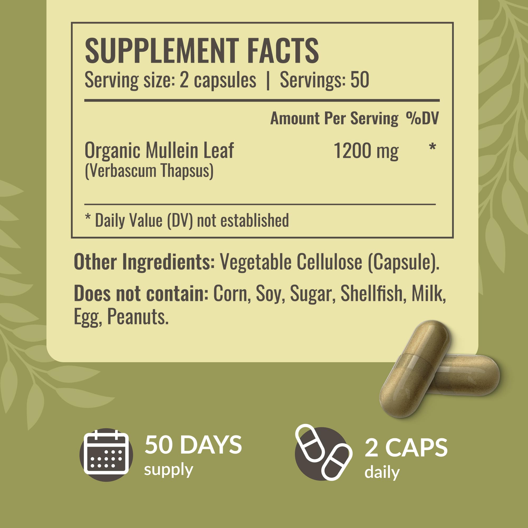 HERBAMAMA Mullein Leaf product label highlights 1200 mg per serving