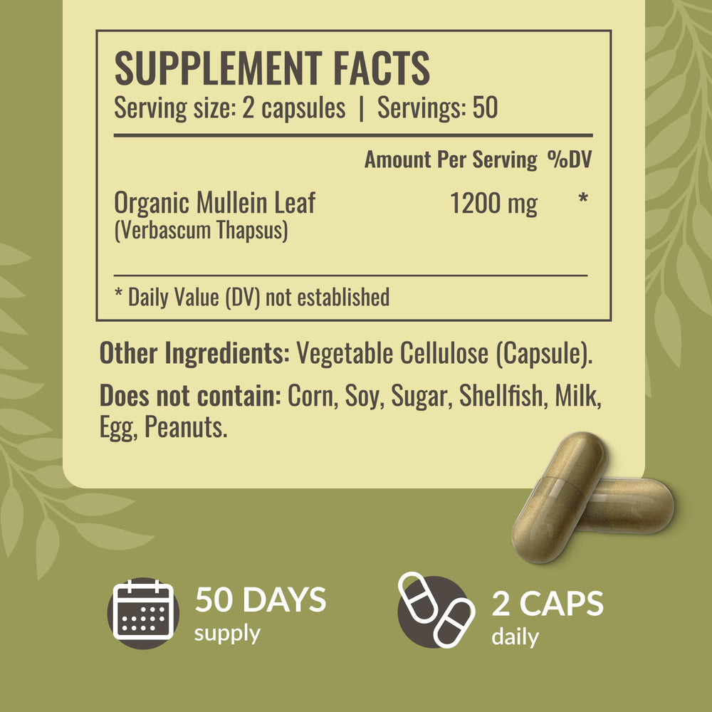 HERBAMAMA Mullein Leaf product label highlights 1200 mg per serving
