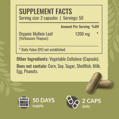 HERBAMAMA Mullein Leaf product label highlights 1200 mg per serving
