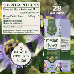 HERBAMAMA Passionflower tincture ingredients show vegan, alcohol-free formula.