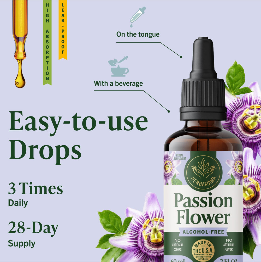 Liquid drops on tongue enable fast absorption for calm moments.