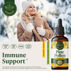 HERBAMAMA Pine Pollen tincture dropper shows precise dosing for quick use.