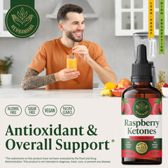 HERBAMAMA Raspberry Ketones ingredients card emphasizes extract and glycerin