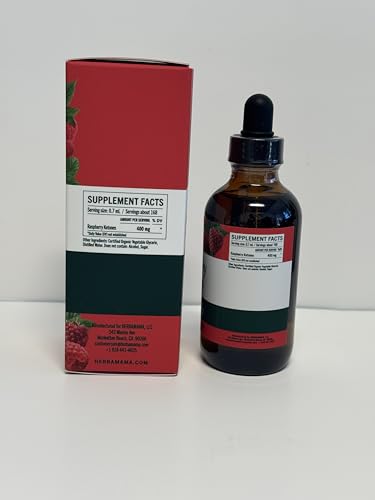 HERBAMAMA Raspberry Ketones tincture bottle highlights vegan, non-GMO extract