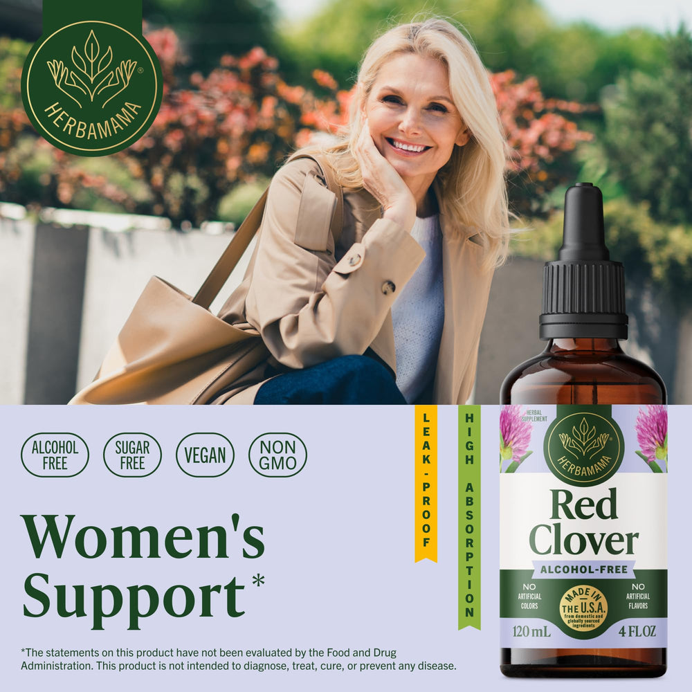 Herbamama Red Clover drops pour captures easy dosing and convenient daily use