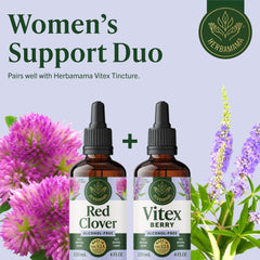 Herbamama Red Clover vegan formula packaging conveys ethical, non-GMO sourcing