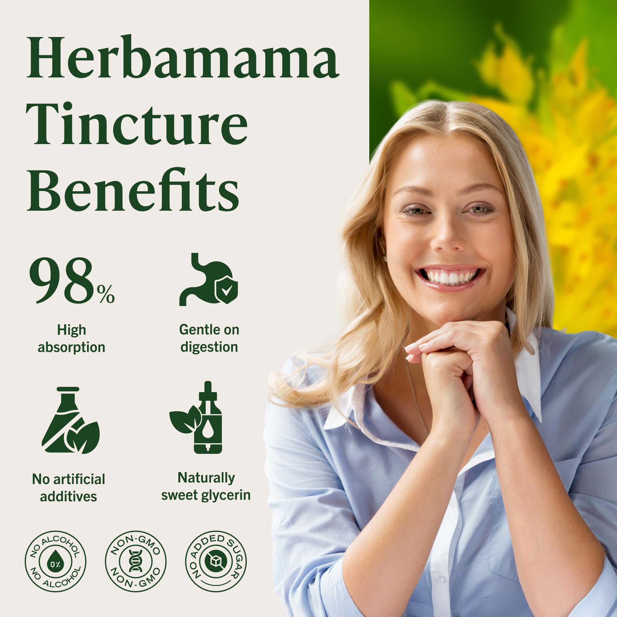 Herbamama Rhodiola Rosea tincture bottle label highlights three-ingredient formula
