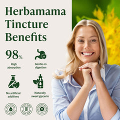Herbamama Rhodiola Rosea tincture bottle label highlights three-ingredient formula