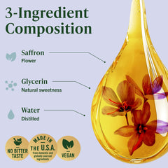 HERBAMAMA saffron tincture glass bottle on a clean countertop for easy access.