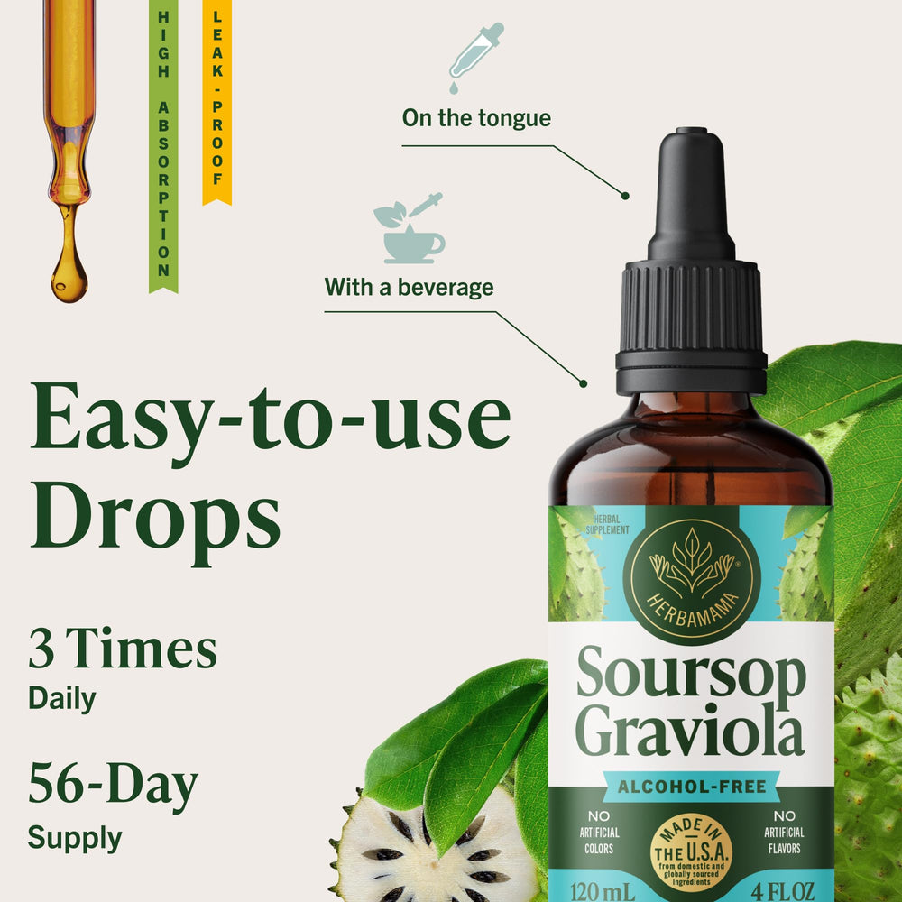 HERBAMAMA Soursop Drops added to water or juice for a smooth routine