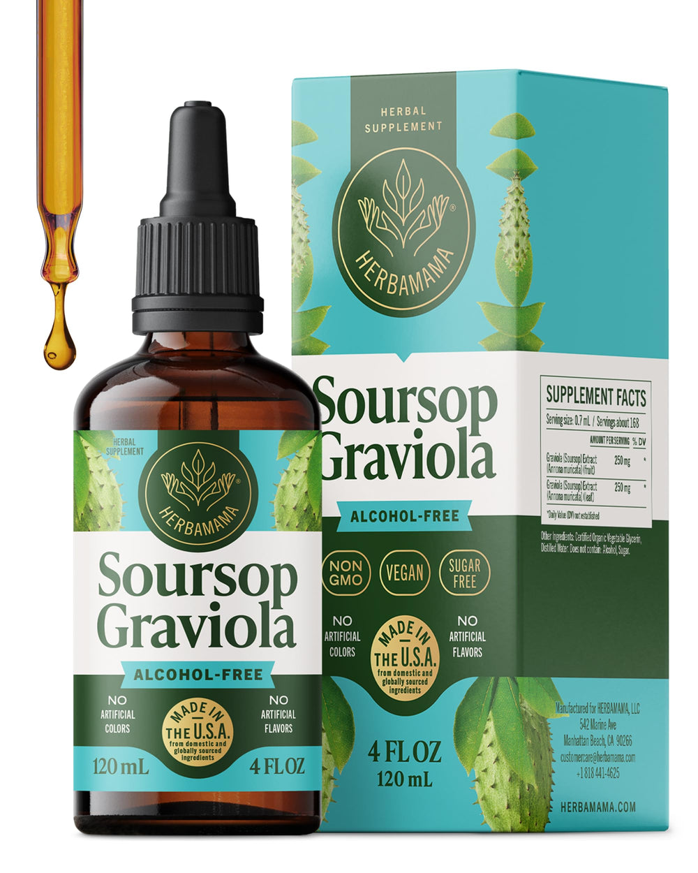 HERBAMAMA Soursop Drops bottle shown for vegan immune and digestive support