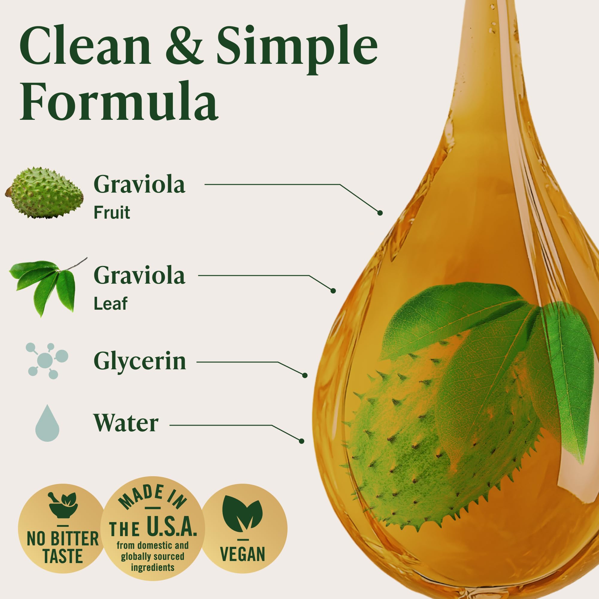 HERBAMAMA Soursop Liquid Drops ingredients glycerin and water for a clean formula