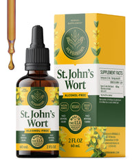 HERBAMAMA St. John's Wort tincture bottle supports vegan mood balance.