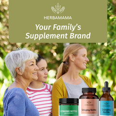 Daily-use routine with Herbamama nettle capsules and a refreshing drink.