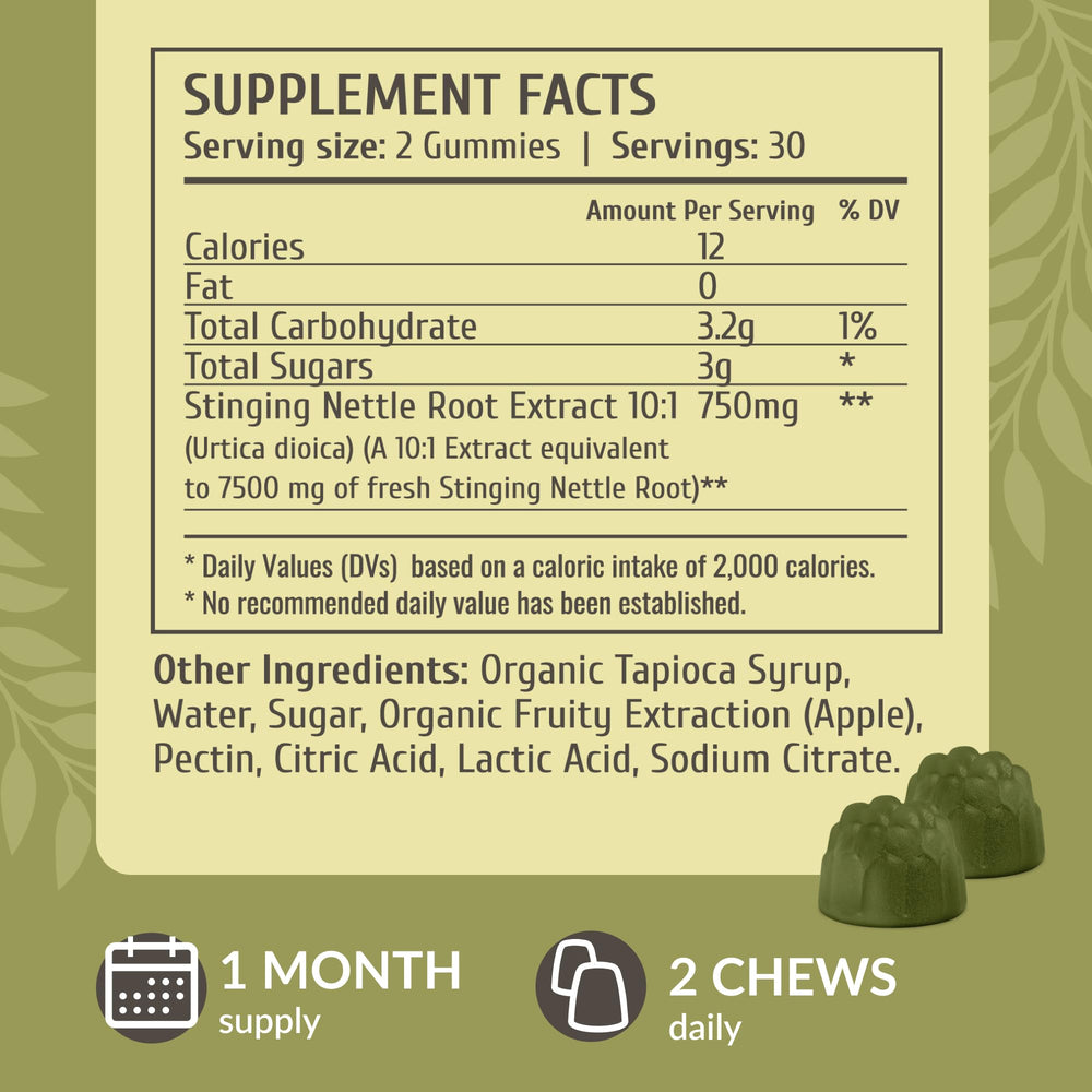 HERBAMAMA Stinging Nettle Gummies textured chews emphasize easy digestion and flavor.