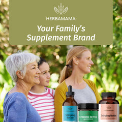 HERBAMAMA Stinging Nettle Gummies vegan non-gmo label communicates clean choice.