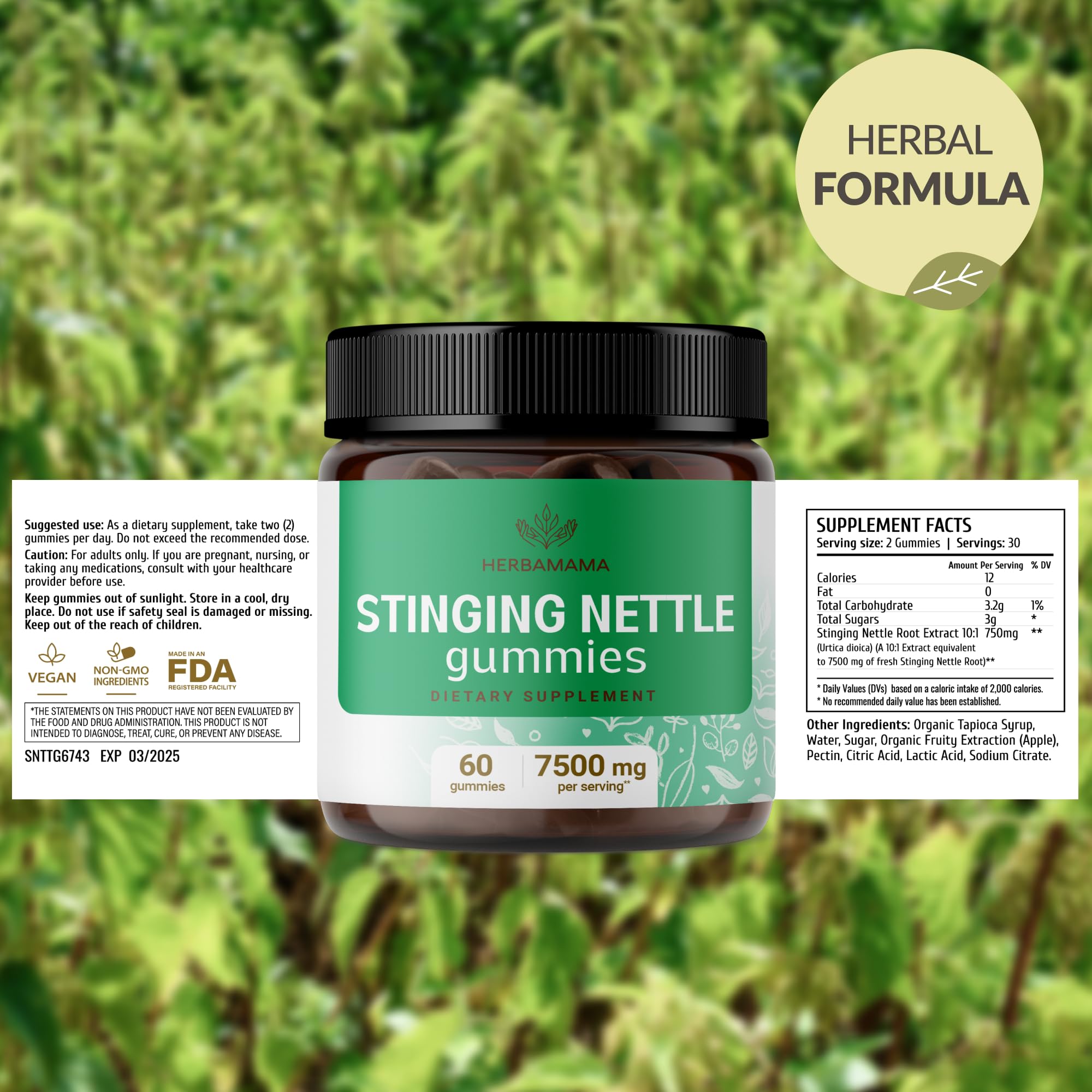 HERBAMAMA Stinging Nettle root extract ingredients highlighted for natural care.