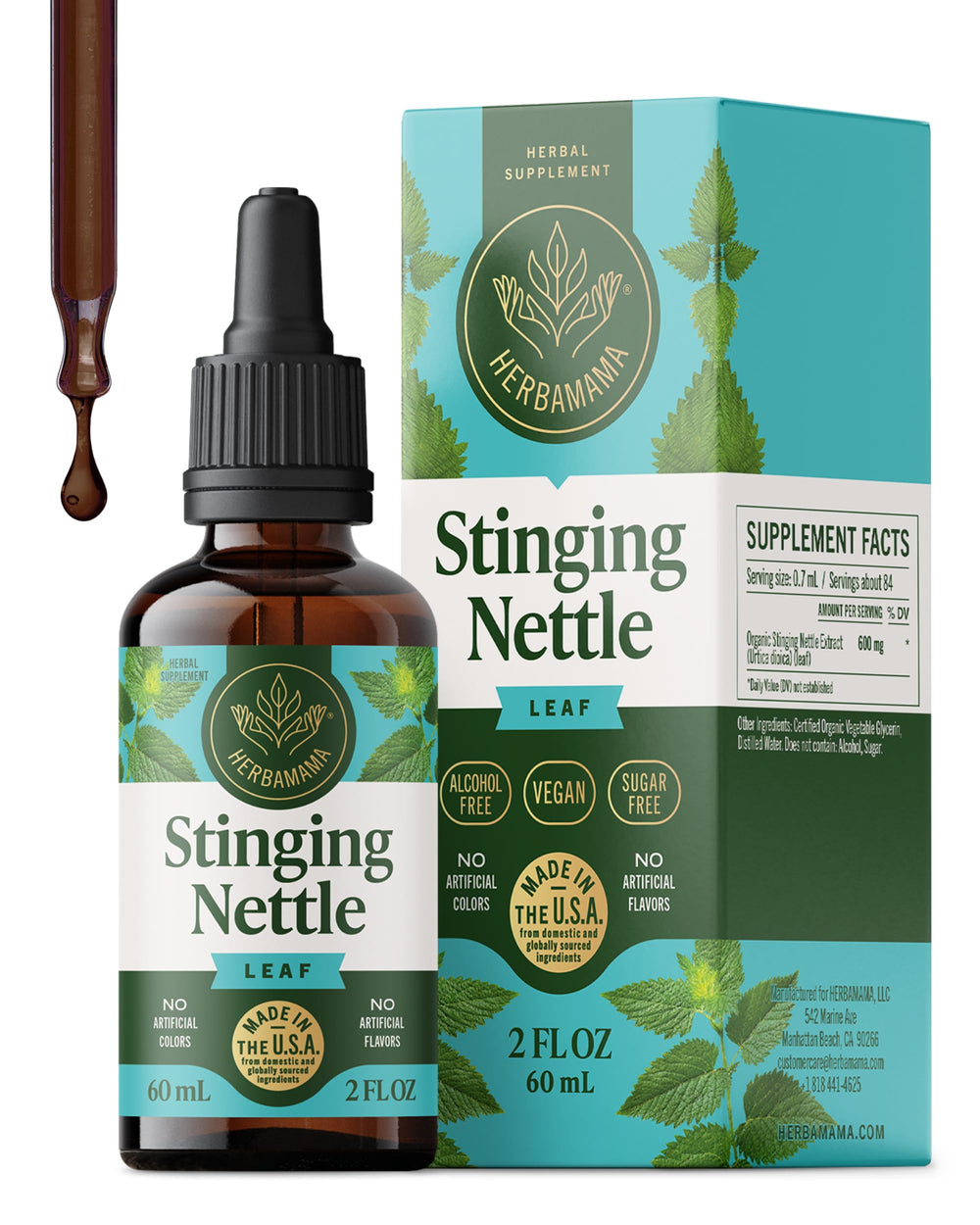 Herbamama Stinging Nettle tincture bottle front for daily urinary support
