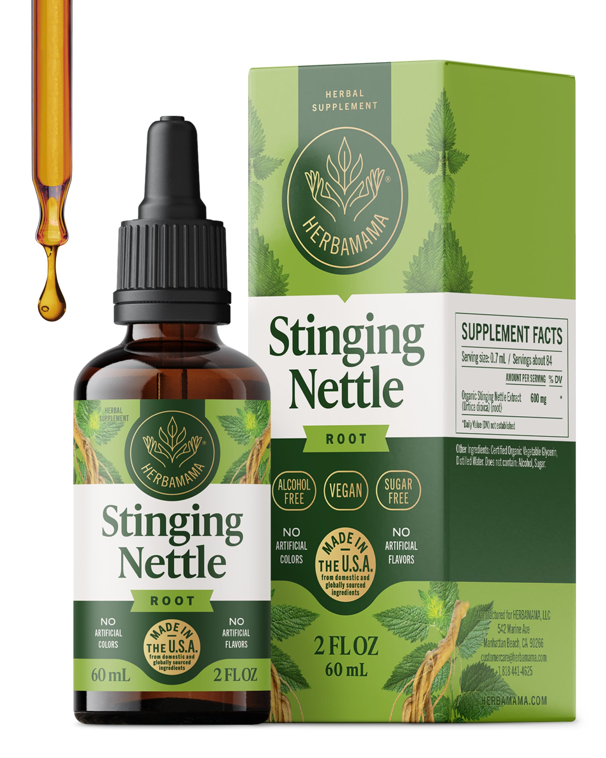 HERBAMAMA Stinging Nettle tincture bottle on wood for daily urinary wellness.
