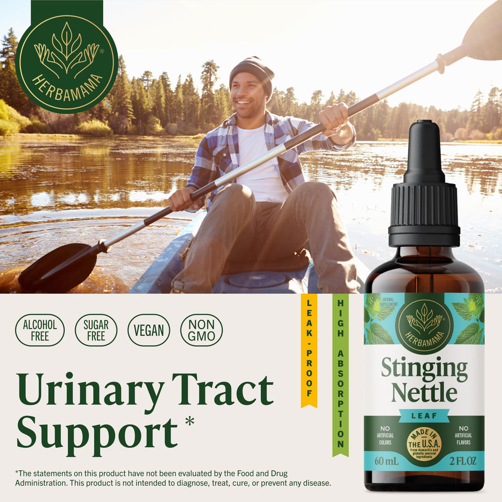 Herbamama Stinging Nettle tincture dropper in use showing quick absorption