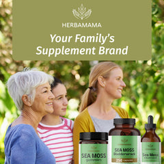 HERBAMAMA travel-friendly bottle with capsules beside tea.