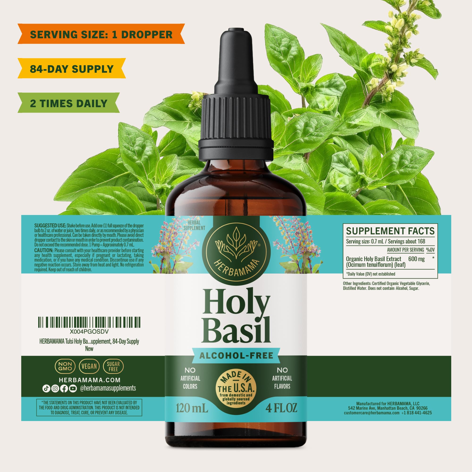 Product shot with 84-day supply messaging for daily routine