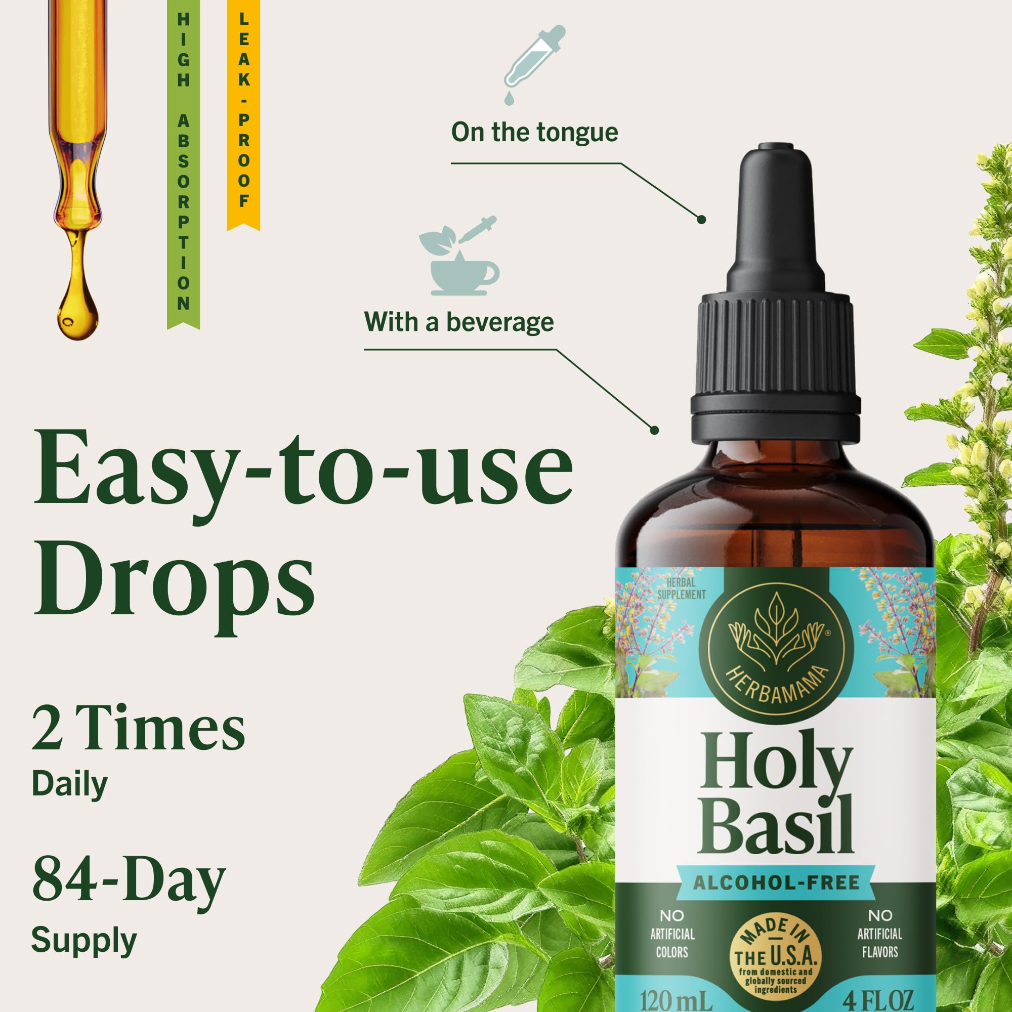 Glass of water beside Tulsi tincture suggesting fast absorption