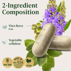 HERBAMAMA Vitex Berry Capsules ingredient list emphasizes 1,000 mg per serving.