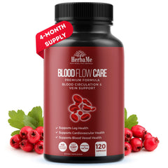HerbaMe Blood Circulation bottle illustrating daily vascular support for active comfort.