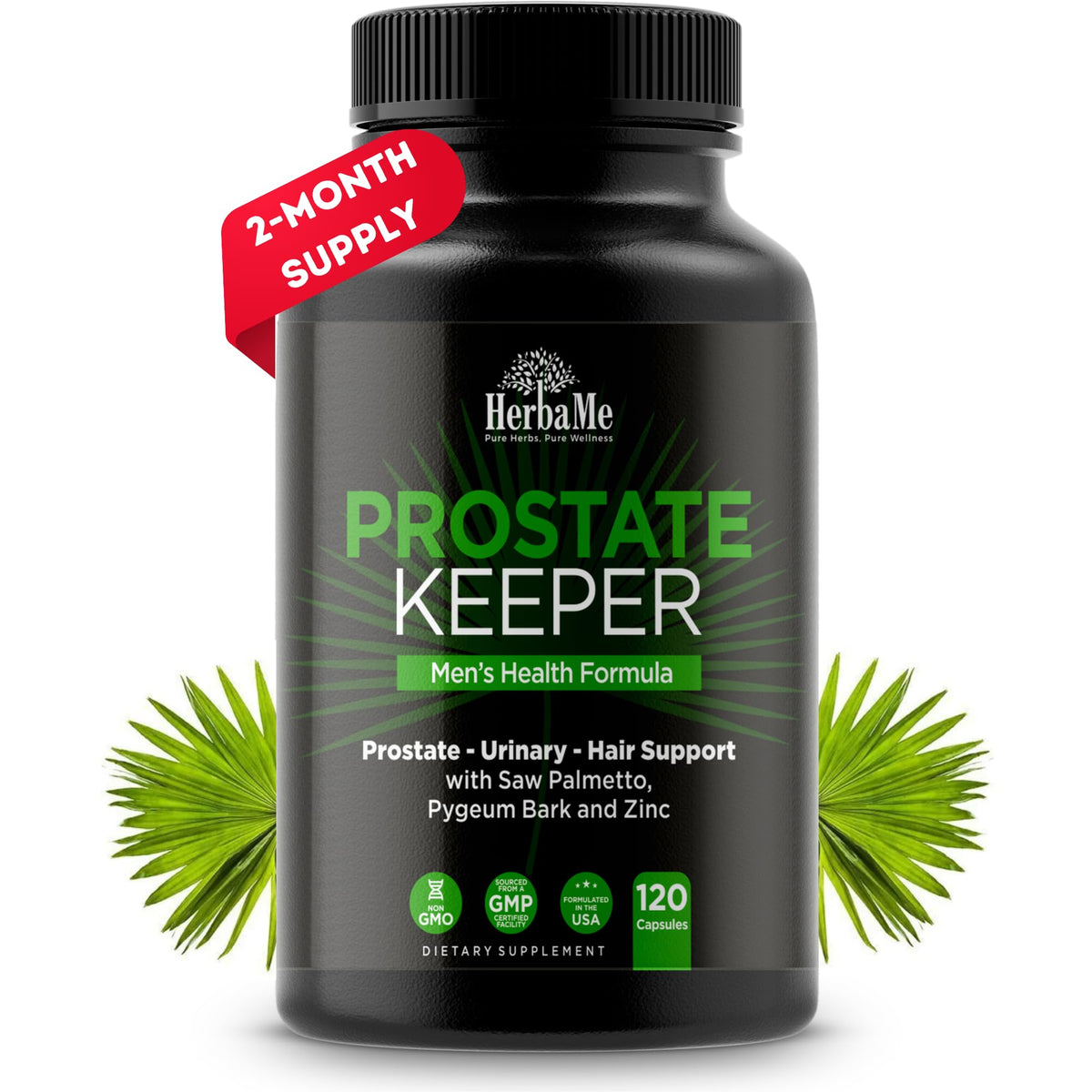 HerbaMe Prostate Support bottle front highlights urinary comfort support.
