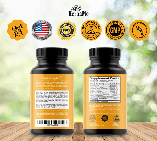 HerbaMe Proteolytic Enzymes capsules close-up for daily mobility support