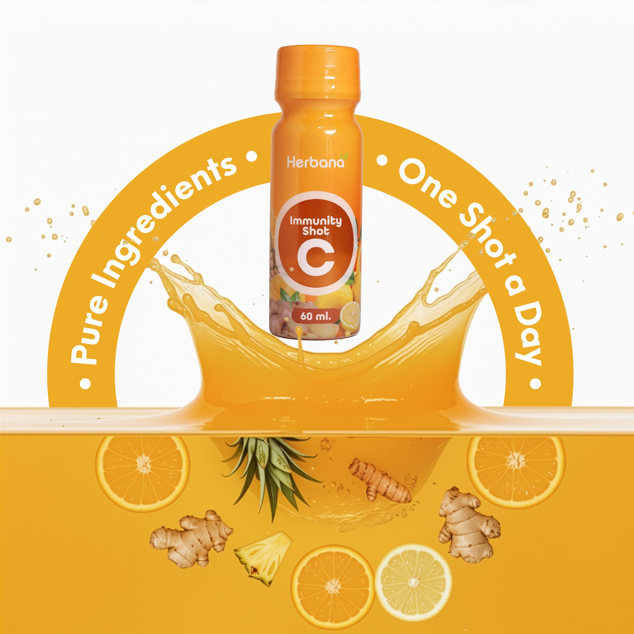 HERBANA Immunity & Digestive Shot pour; ready-to-drink shot for easy daily ritual.