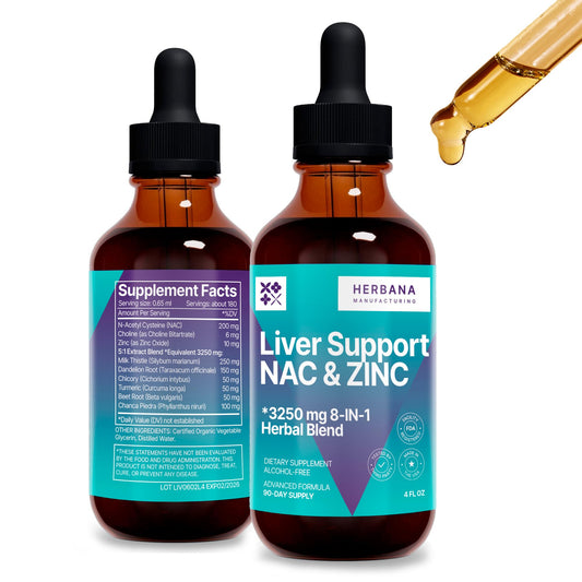 Herbana Liver Support Drops bottle pour for easy daily dosing