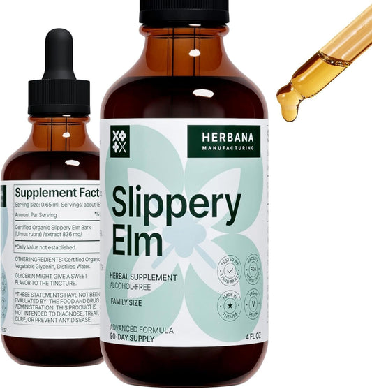 HERBANA Slippery Elm Bark Drops bottle pour for easy daily dosing