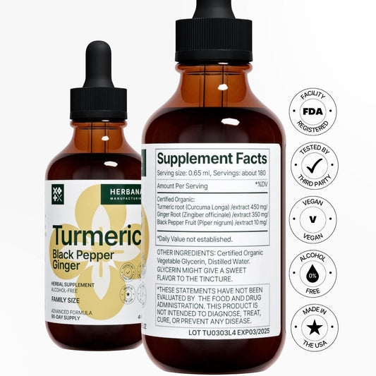 Herbana Turmeric Ginger Black Pepper drops for fast-absorbing use.