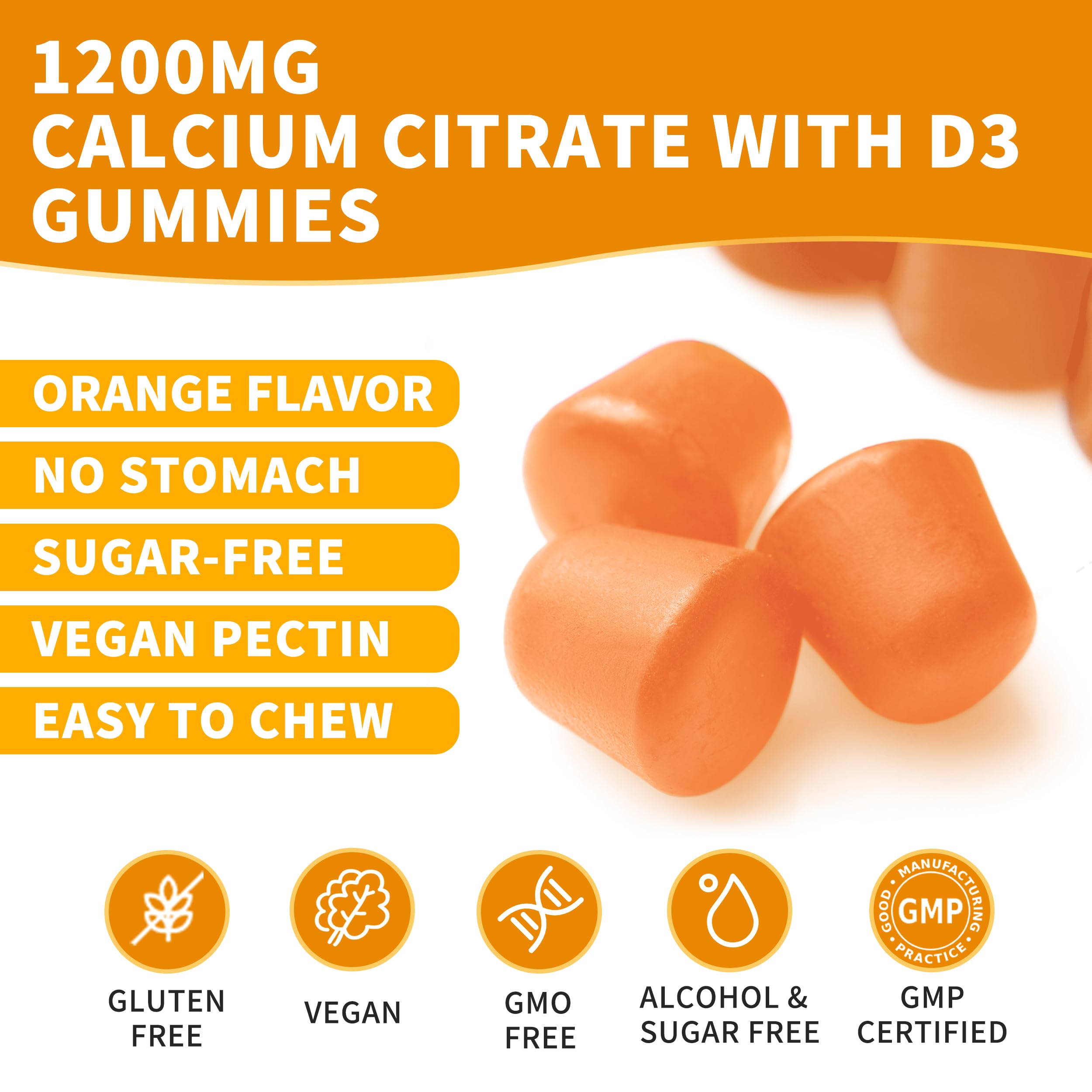 Herbance gummies show an appealing orange color and sugar-free formulation for a guilt-free treat.