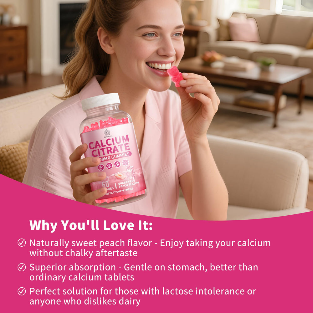 Chewy texture highlight showing vegan calcium delivery for daily use