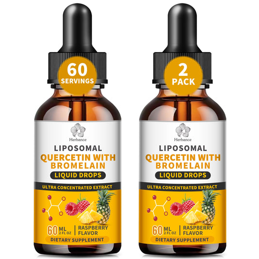Herbance liposomal quercetin bottle demonstrates convenient daily immune support with rapid absorption.
