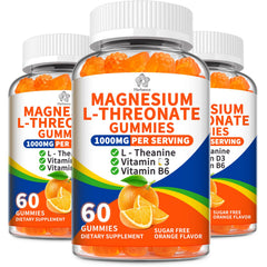 Herbance magnesium L-threonate gummies orange bottle; convenient sugar-free daily wellness support.